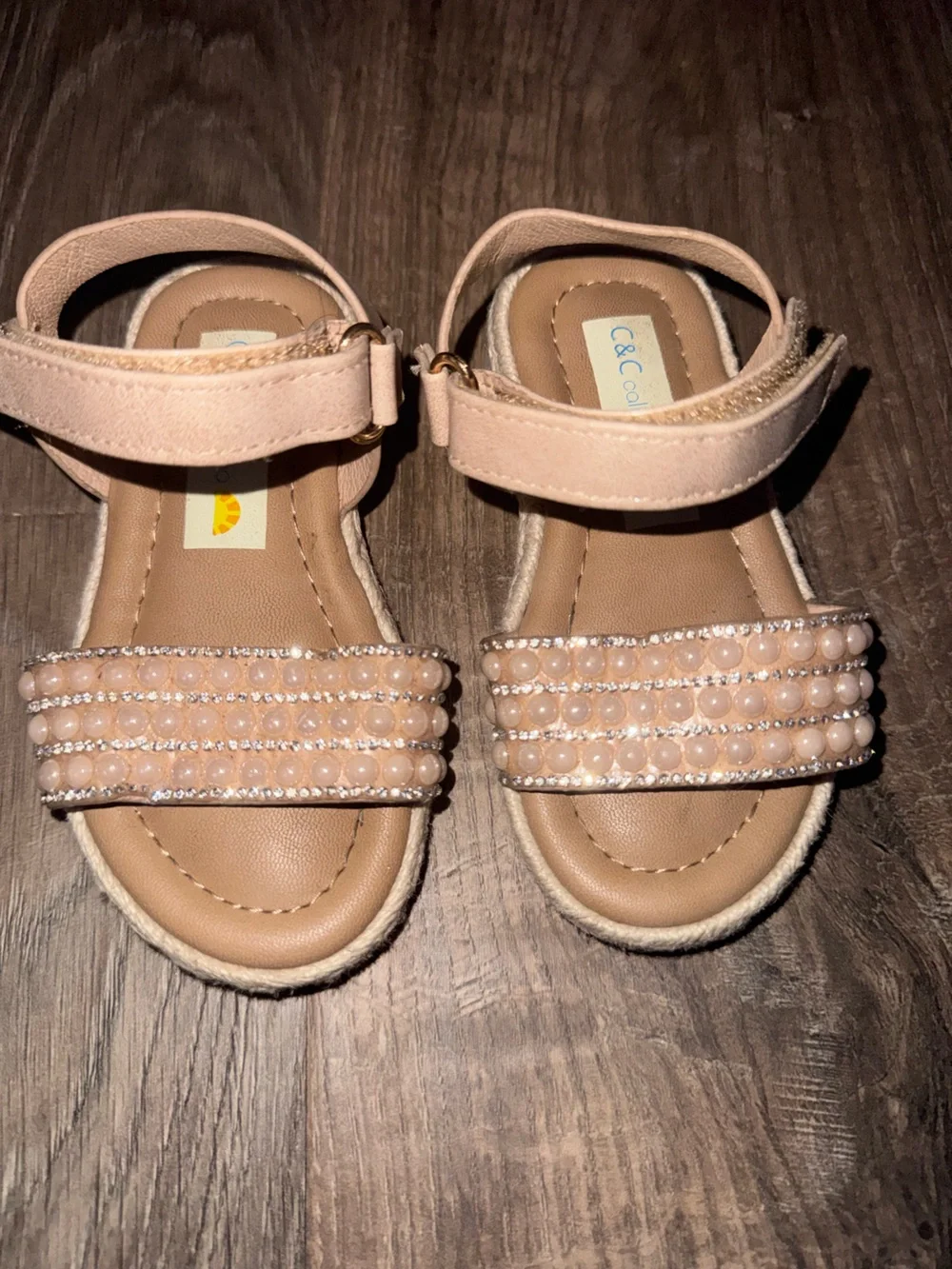 C&C California Girls Peach Beaded Strap Sandals